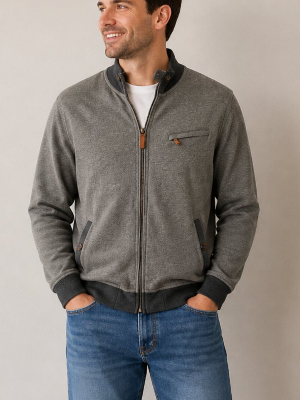 Ted Baker London Jacket men’s 7 Gray Sporty Cotton Modal Blend Full Zip Pockets